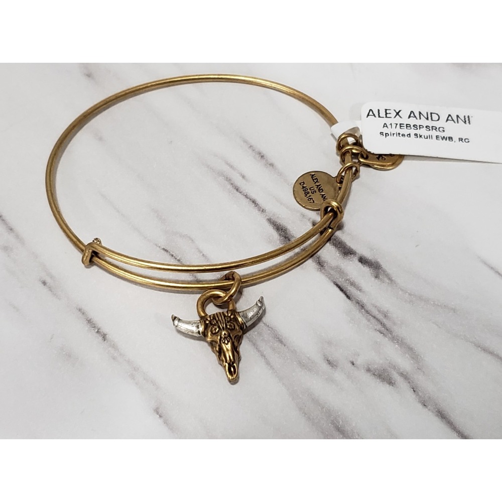 NEW Alex and Ani Spirited Skull Rafaelian Rose Gold Expandable Bracelet Bangle